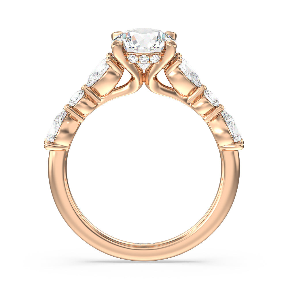 Round Cut Glamorous Fancy Side Stone Hidden Halo Engagement Ring with Lab Grown Diamond in 14KT Rose Gold view 2
