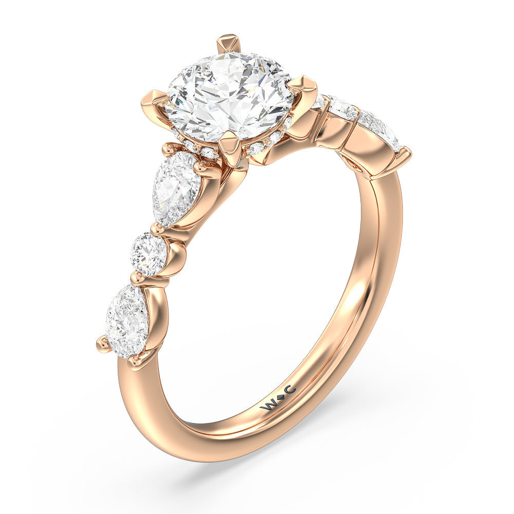 Round Cut Glamorous Fancy Side Stone Hidden Halo Engagement Ring with Lab Grown Diamond in 14KT Rose Gold view 3
