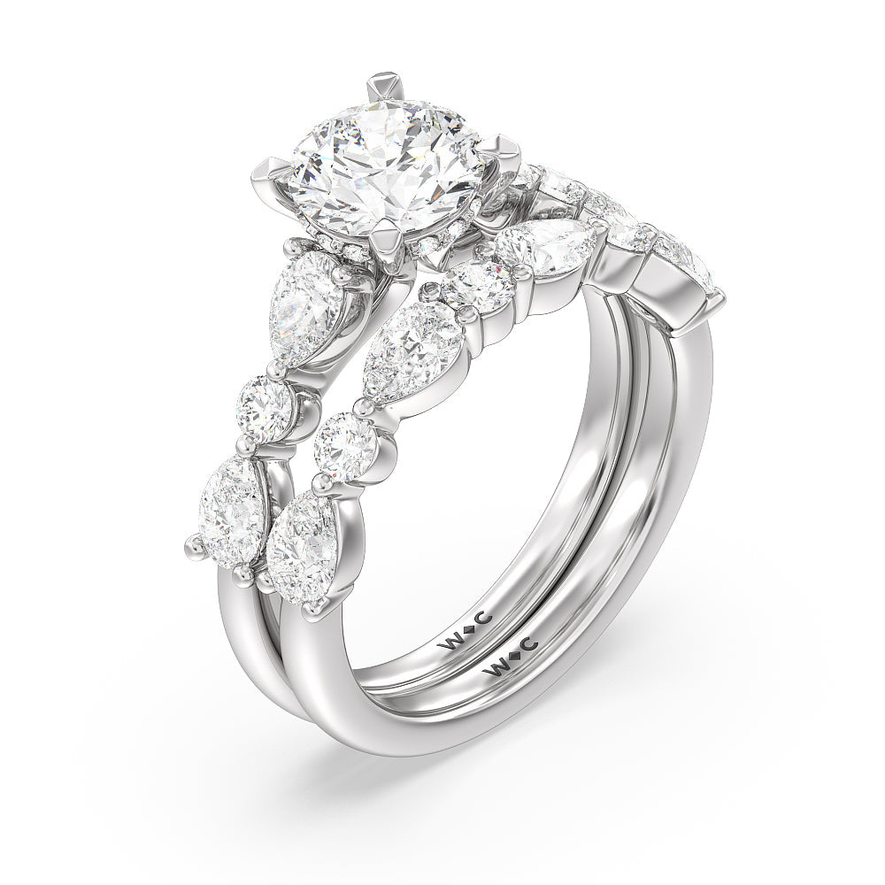 Round Cut Glamorous Fancy Side Stone Hidden Halo Engagement Ring with Lab Grown Diamond in 14KT Platinum view 4
