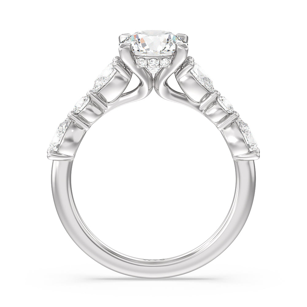 Round Cut Glamorous Fancy Side Stone Hidden Halo Engagement Ring with Lab Grown Diamond in 14KT Platinum view 2
