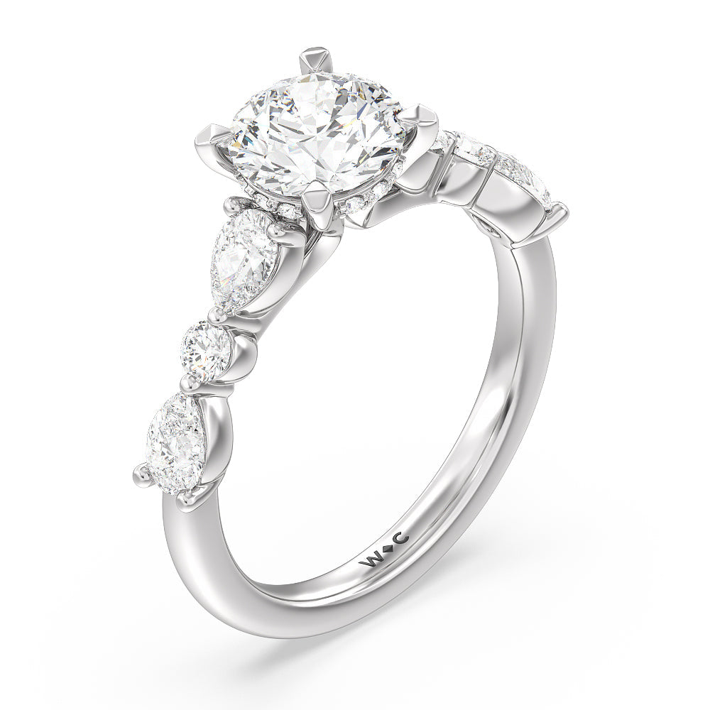 Round Cut Glamorous Fancy Side Stone Hidden Halo Engagement Ring with Lab Grown Diamond in 14KT Platinum view 3
