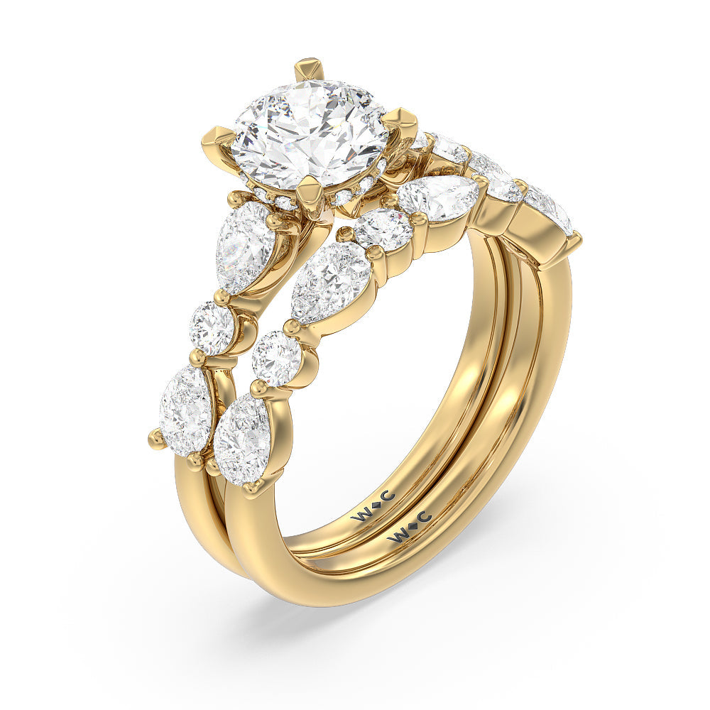Round Cut Glamorous Fancy Side Stone Hidden Halo Engagement Ring with Lab Grown Diamond in 14KT Yellow Gold view 4
