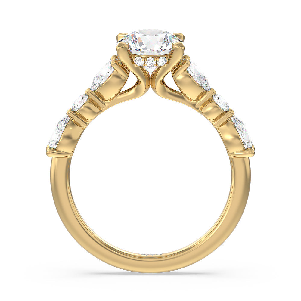 Round Cut Glamorous Fancy Side Stone Hidden Halo Engagement Ring with Lab Grown Diamond in 14KT Yellow Gold view 2
