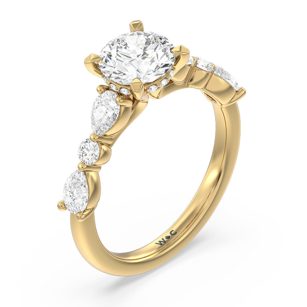 Round Cut Glamorous Fancy Side Stone Hidden Halo Engagement Ring with Lab Grown Diamond in 14KT Yellow Gold view 3
