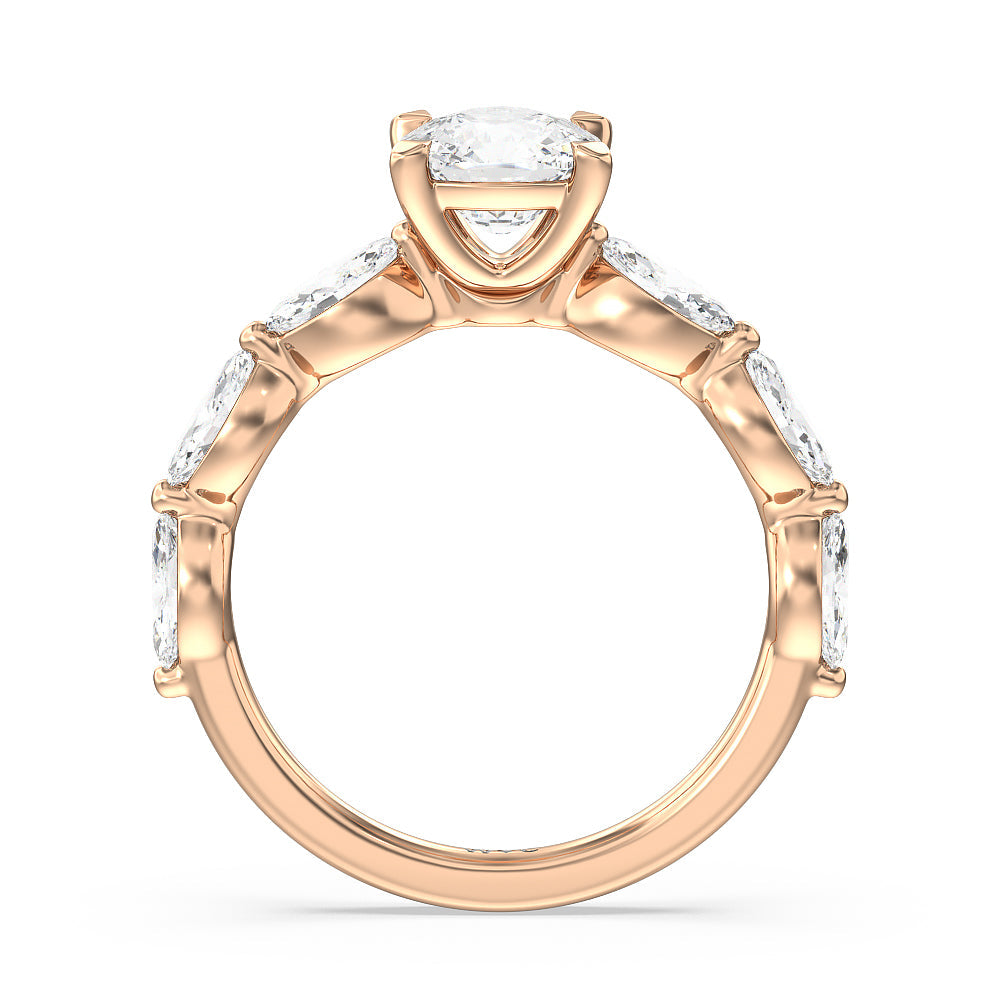 Cushion Cut Glamorous Marquise Side Stone Engagement Ring with Lab Grown Diamond in 14KT Rose Gold view 2
