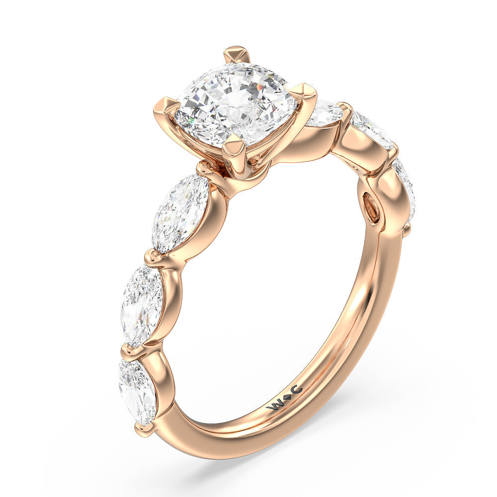 Cushion Cut Glamorous Marquise Side Stone Engagement Ring with Lab Grown Diamond in 14KT Rose Gold view 3
