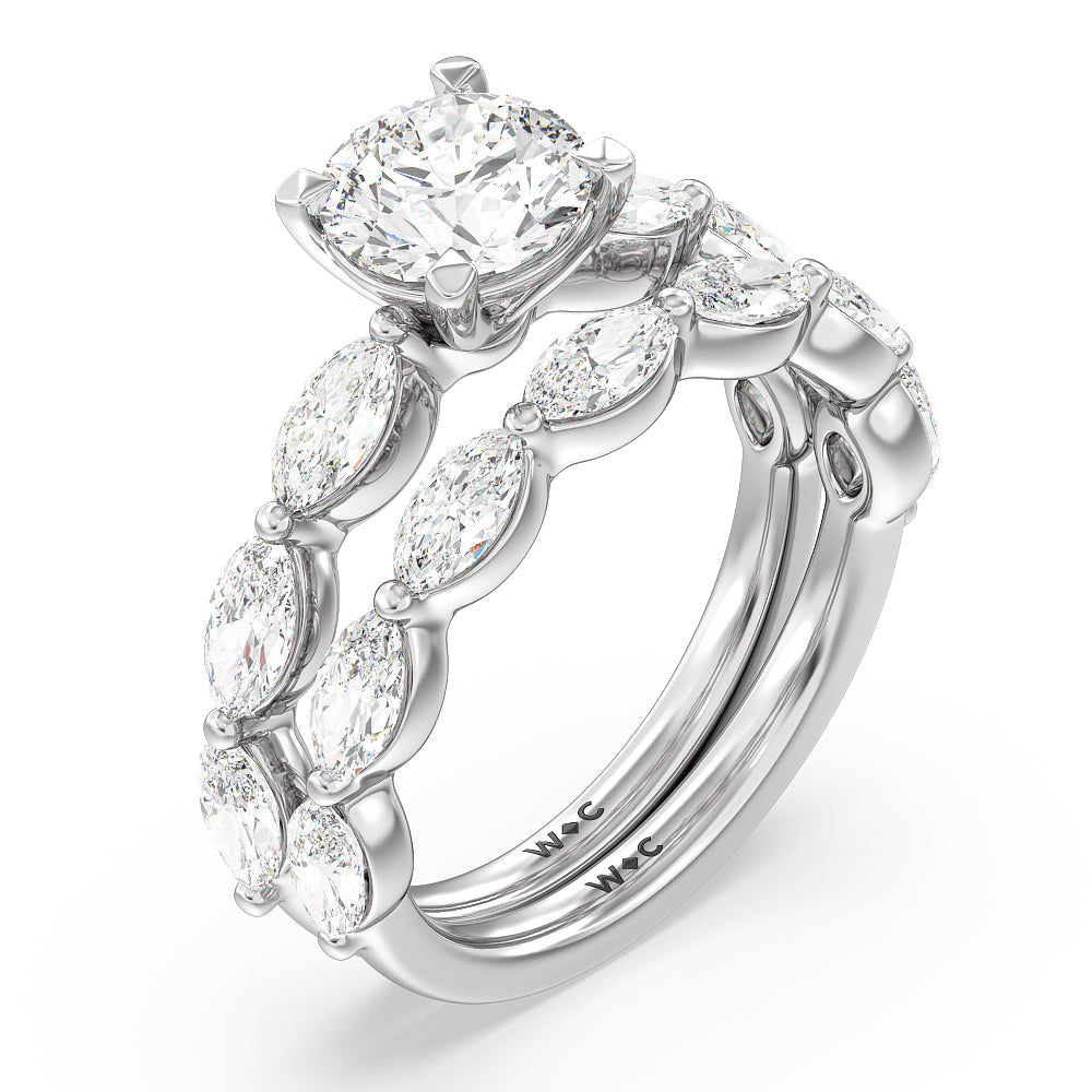 Cushion Cut Glamorous Marquise Side Stone Engagement Ring with Lab Grown Diamond in 14KT Platinum view 4
