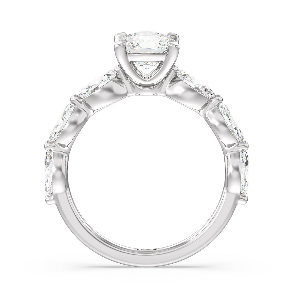 Cushion Cut Glamorous Marquise Side Stone Engagement Ring with Lab Grown Diamond in 14KT Platinum view 2
