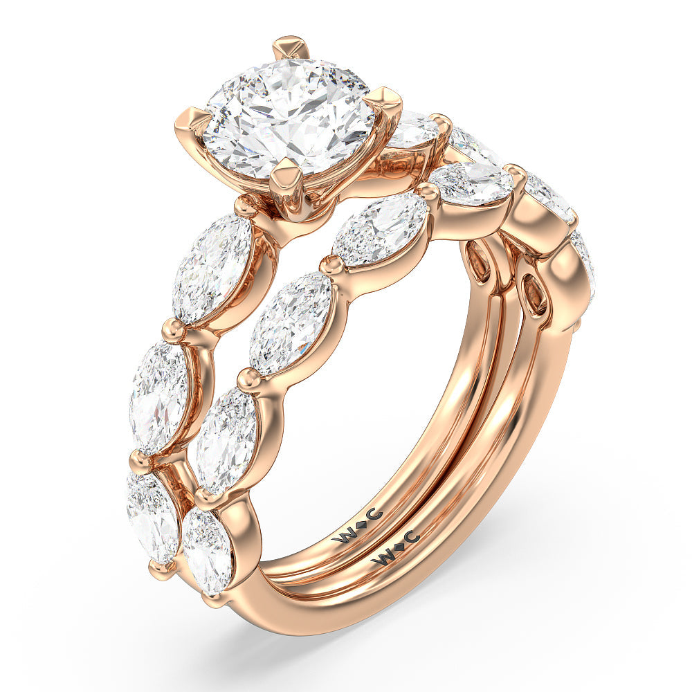 Emerald Cut Glamorous Marquise Side Stone Engagement Ring with Lab Grown Diamond in 14KT Rose Gold view 4
