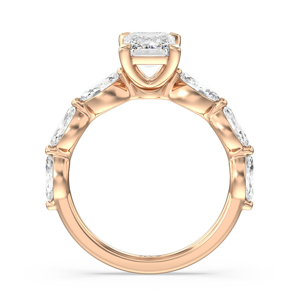 Emerald Cut Glamorous Marquise Side Stone Engagement Ring with Lab Grown Diamond in 14KT Rose Gold view 2

