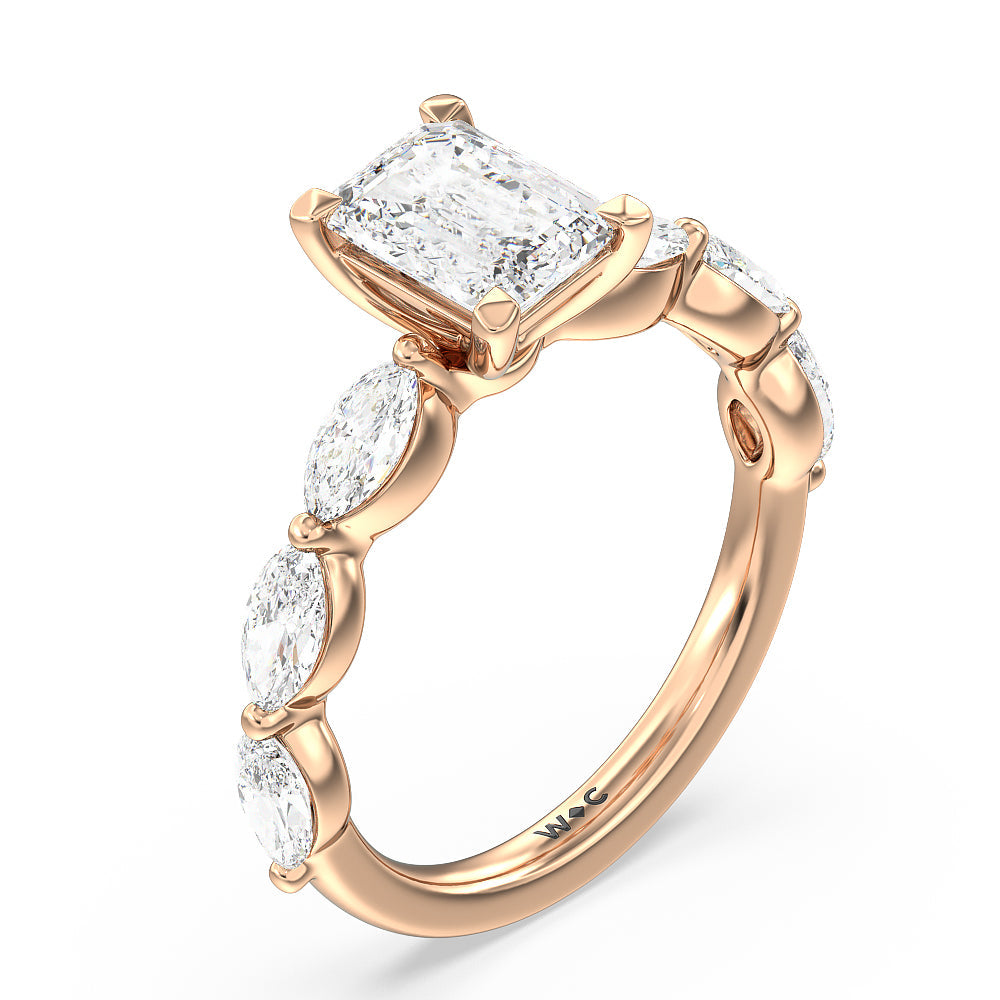 Emerald Cut Glamorous Marquise Side Stone Engagement Ring with Lab Grown Diamond in 14KT Rose Gold view 3

