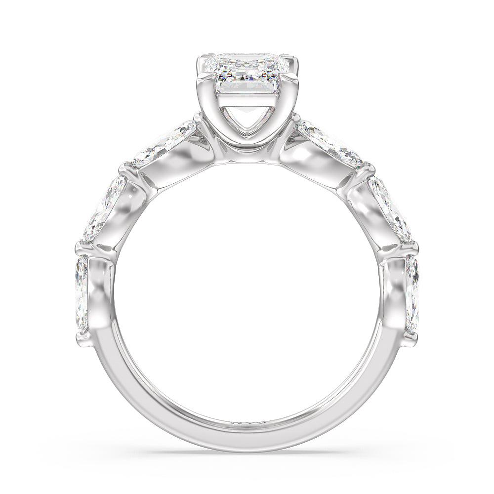 Emerald Cut Glamorous Marquise Side Stone Engagement Ring with Lab Grown Diamond in 14KT Platinum view 2
