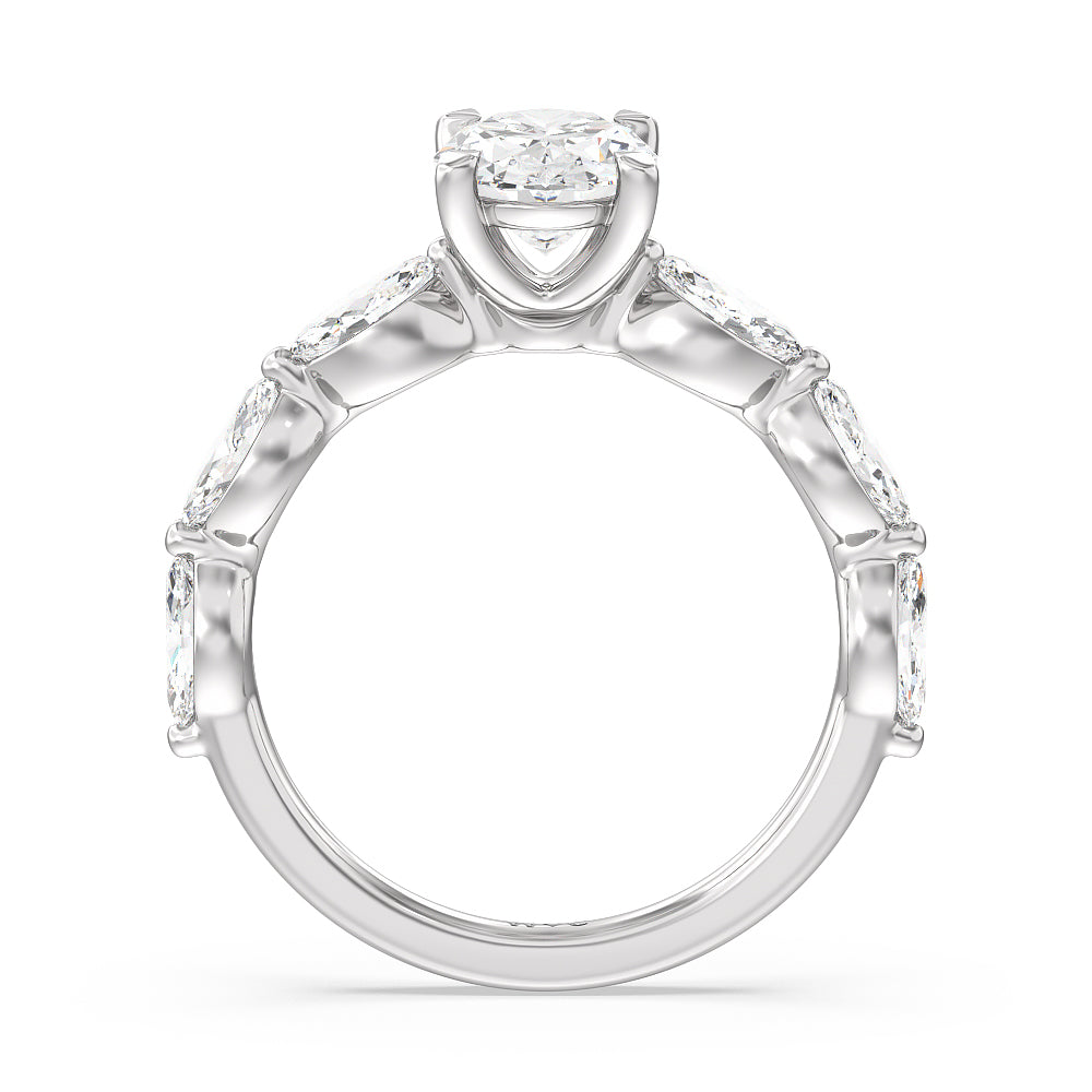 Oval Cut Glamorous Marquise Side Stone Engagement Ring with Lab Grown Diamond in 14KT Platinum view 2
