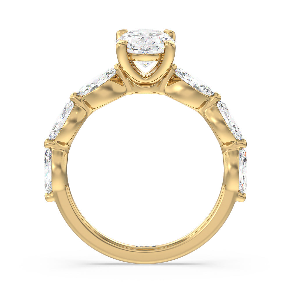 Oval Cut Glamorous Marquise Side Stone Engagement Ring with Lab Grown Diamond in 14KT Yellow Gold view 2
