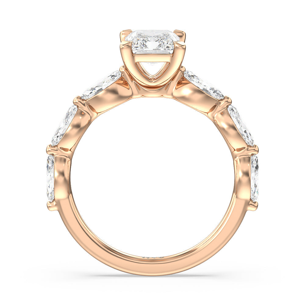Radiant Cut Glamorous Marquise Side Stone Engagement Ring with Lab Grown Diamond in 14KT Rose Gold view 2
