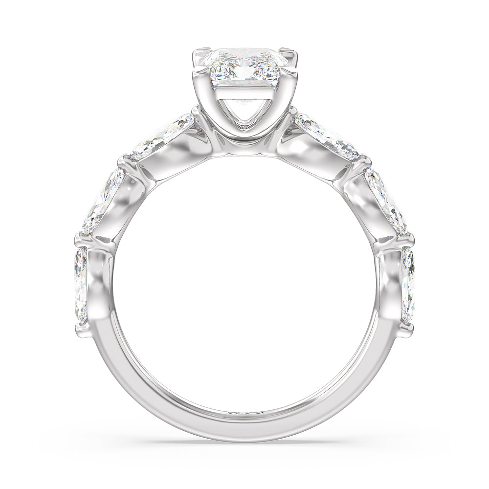 Radiant Cut Glamorous Marquise Side Stone Engagement Ring with Lab Grown Diamond in 14KT Platinum view 2
