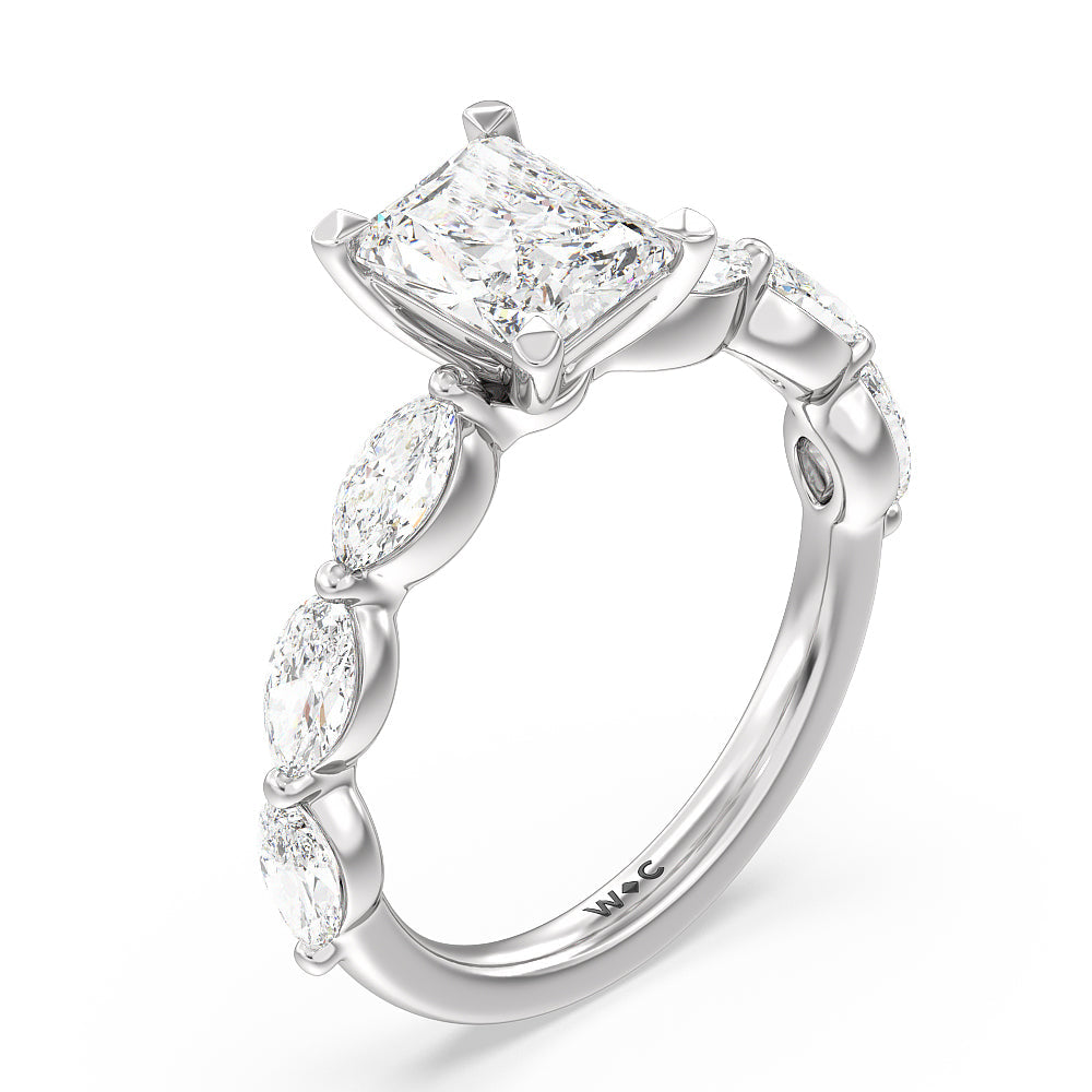 Radiant Cut Glamorous Marquise Side Stone Engagement Ring with Lab Grown Diamond in 14KT Platinum view 3
