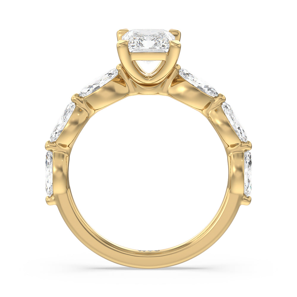Radiant Cut Glamorous Marquise Side Stone Engagement Ring with Lab Grown Diamond in 14KT Yellow Gold view 2
