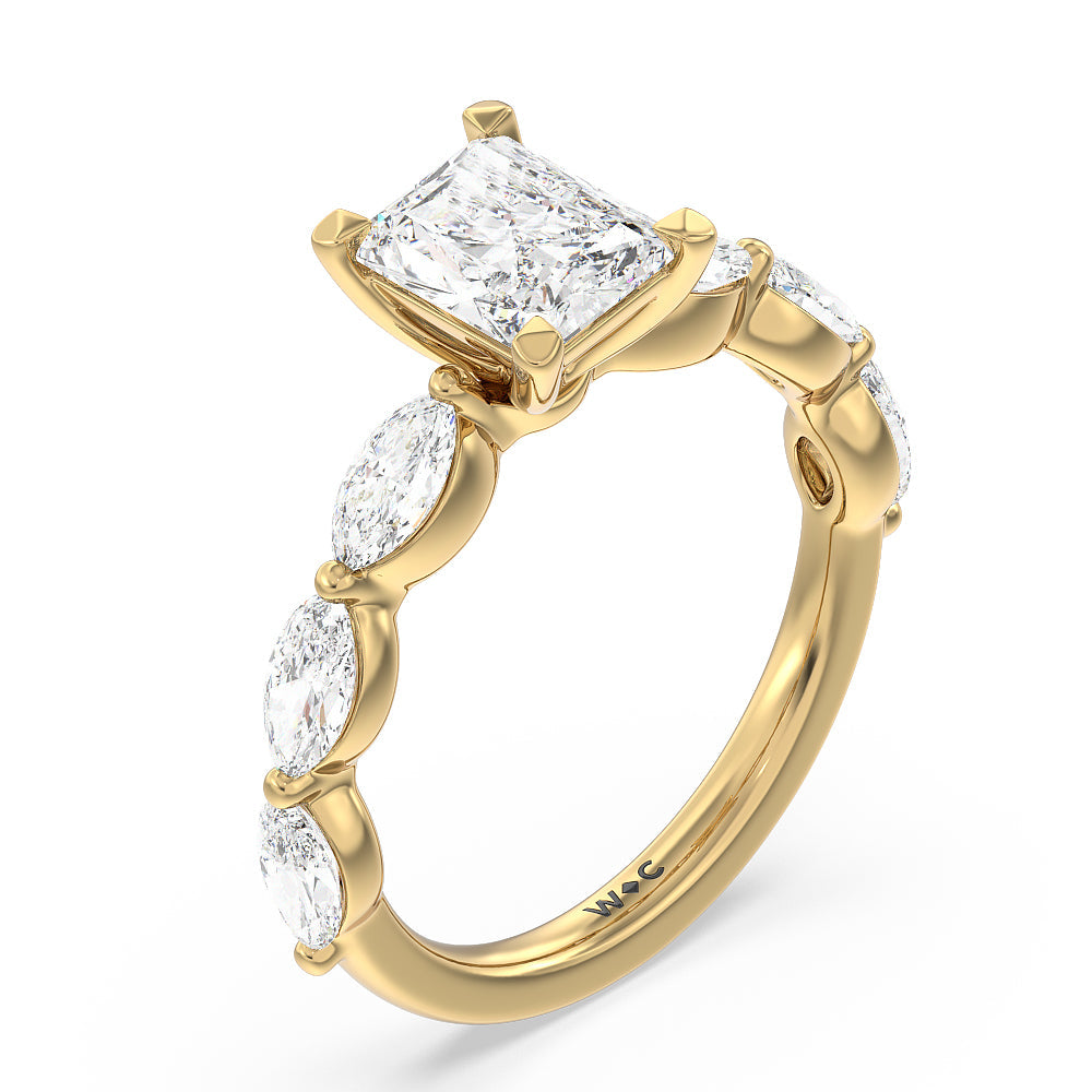 Radiant Cut Glamorous Marquise Side Stone Engagement Ring with Lab Grown Diamond in 14KT Yellow Gold view 3
