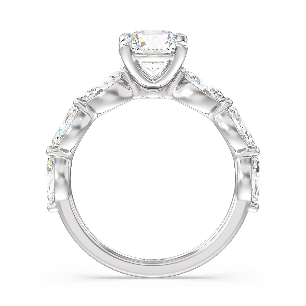 Round Cut Glamorous Marquise Side Stone Engagement Ring with Lab Grown Diamond in 14KT Platinum view 2
