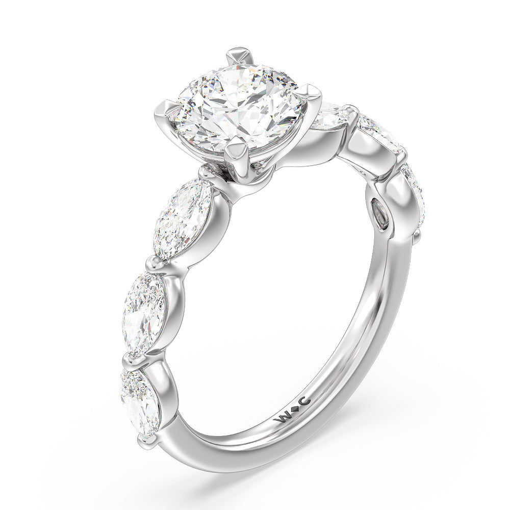 Round Cut Glamorous Marquise Side Stone Engagement Ring with Lab Grown Diamond in 14KT Platinum view 3
