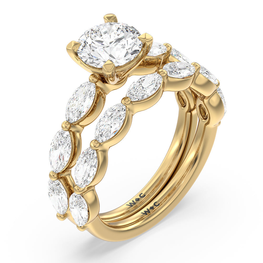 Round Cut Glamorous Marquise Side Stone Engagement Ring with Lab Grown Diamond in 14KT Yellow Gold view 4

