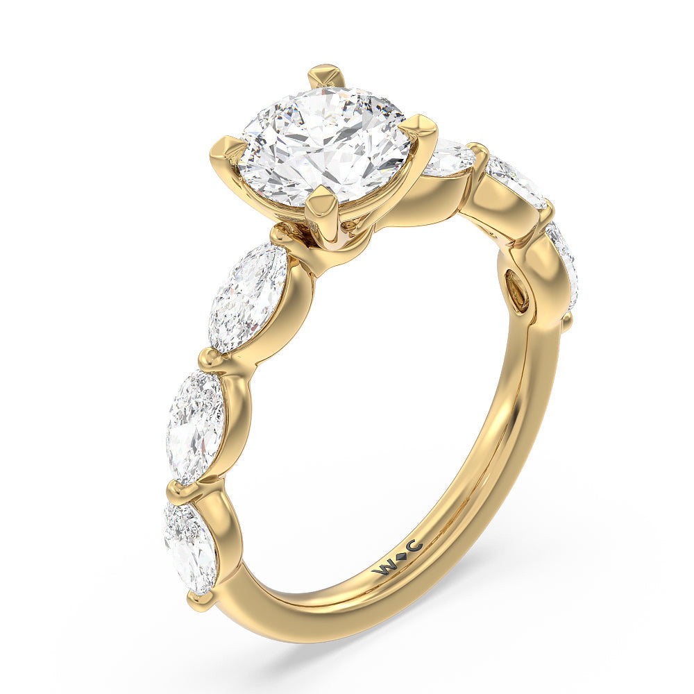 Round Cut Glamorous Marquise Side Stone Engagement Ring with Lab Grown Diamond in 14KT Yellow Gold view 3
