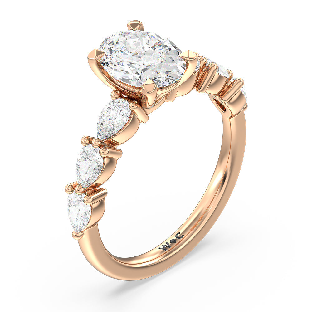 Glamorous Pear Side Stone Engagement Ring with Oval Cut Diamond in 14KT Rose Gold view 3
