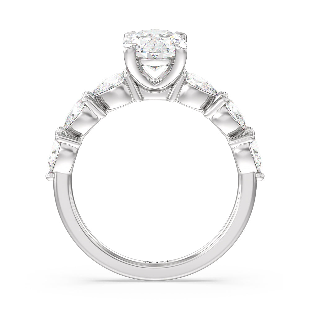 Glamorous Pear Side Stone Engagement Ring with Oval Cut Diamond in 14KT Platinum view 2
