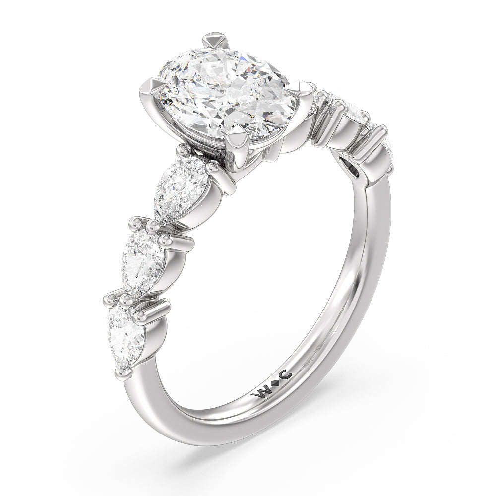 Glamorous Pear Side Stone Engagement Ring with Oval Cut Diamond in 14KT Platinum view 3
