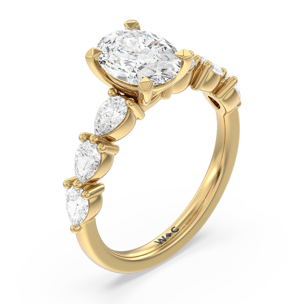 Glamorous Pear Side Stone Engagement Ring with Oval Cut Diamond in 14KT Yellow Gold view 3
