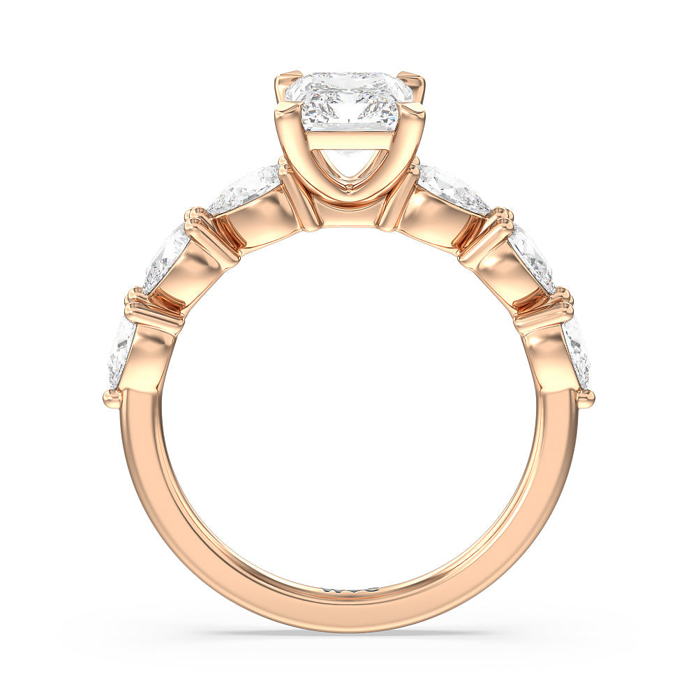 Glamorous Pear Side Stone Engagement Ring with Radiant Cut Diamond in 14KT Rose Gold view 2

