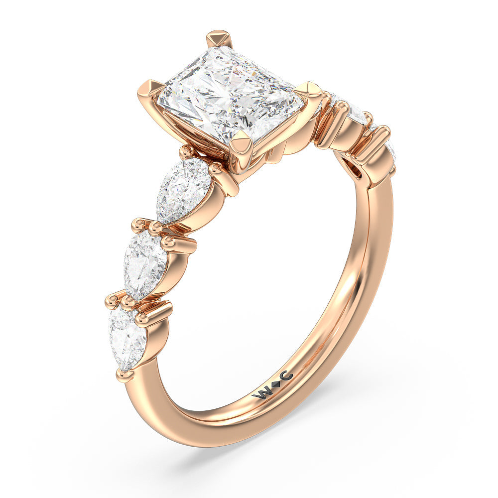 Glamorous Pear Side Stone Engagement Ring with Radiant Cut Diamond in 14KT Rose Gold view 3
