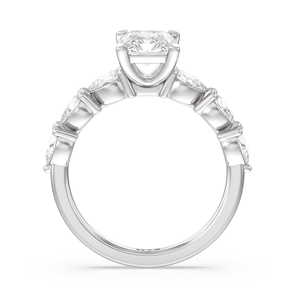 Glamorous Pear Side Stone Engagement Ring with Radiant Cut Diamond in 14KT Platinum view 2
