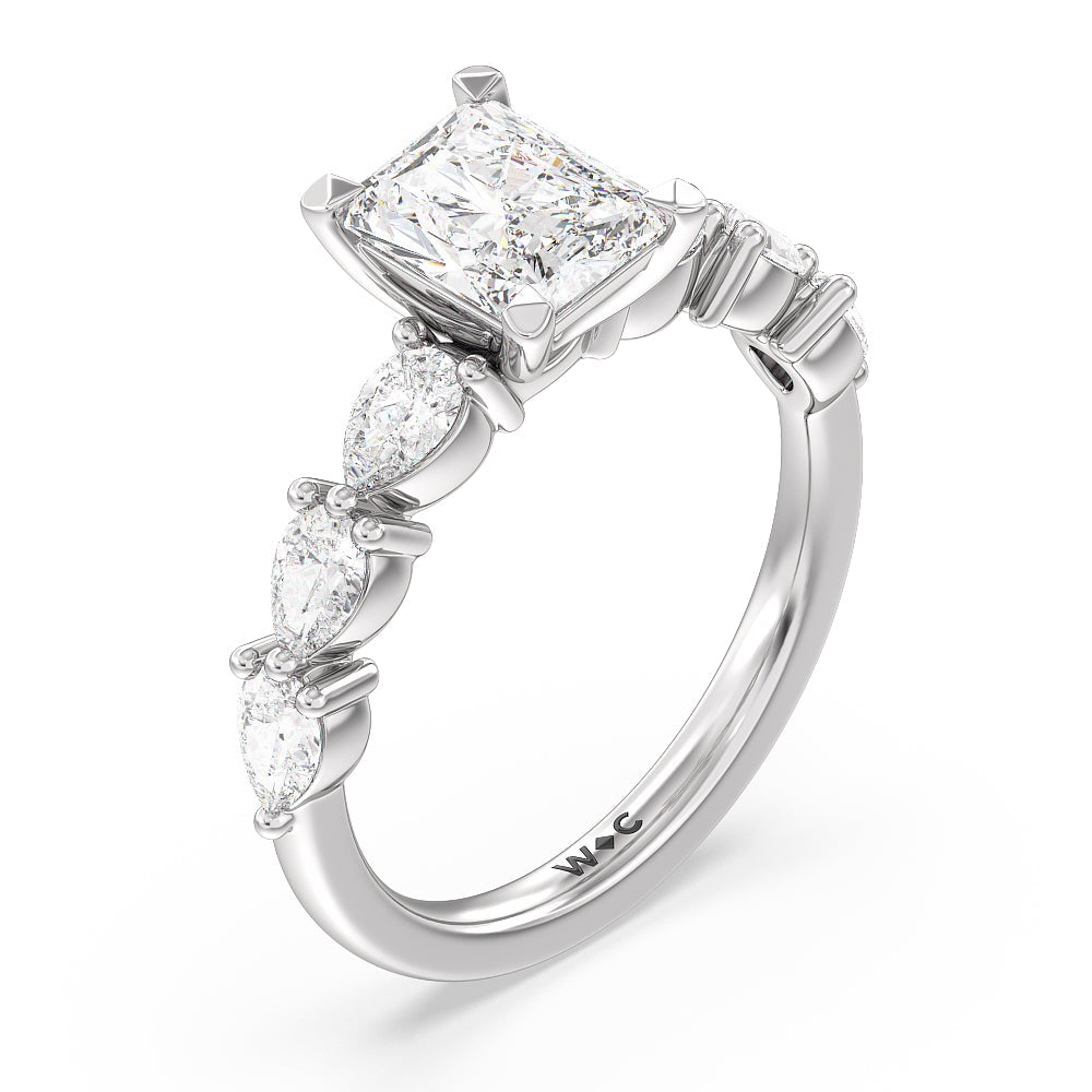 Glamorous Pear Side Stone Engagement Ring with Radiant Cut Diamond in 14KT Platinum view 3
