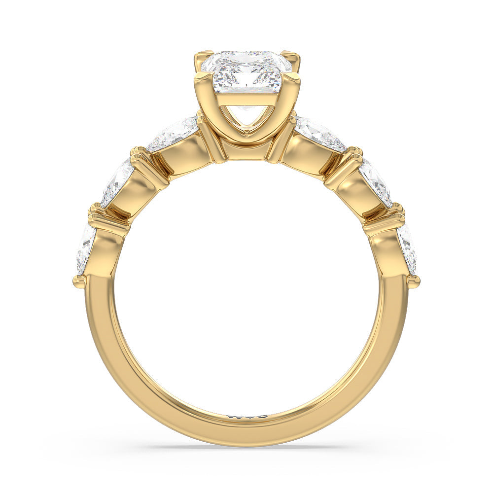 Glamorous Pear Side Stone Engagement Ring with Radiant Cut Diamond in 14KT Yellow Gold view 2
