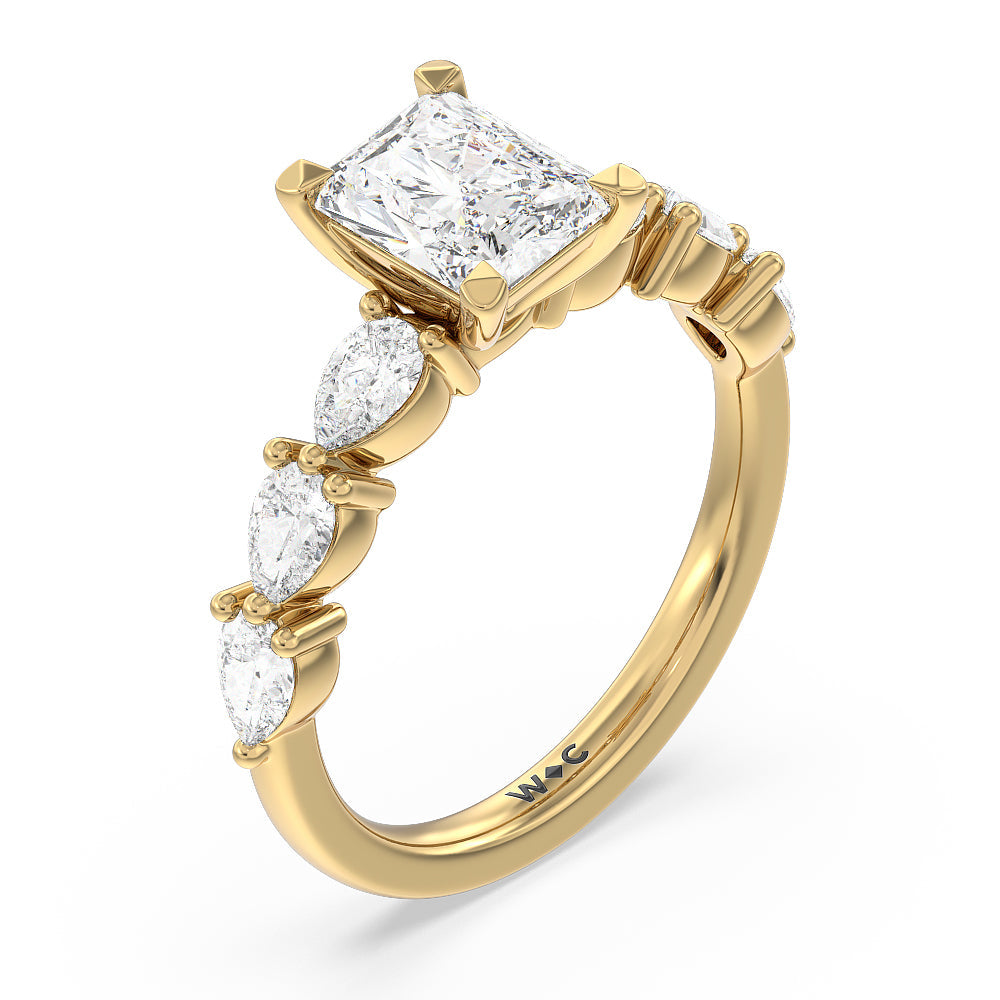 Glamorous Pear Side Stone Engagement Ring with Radiant Cut Diamond in 14KT Yellow Gold view 3
