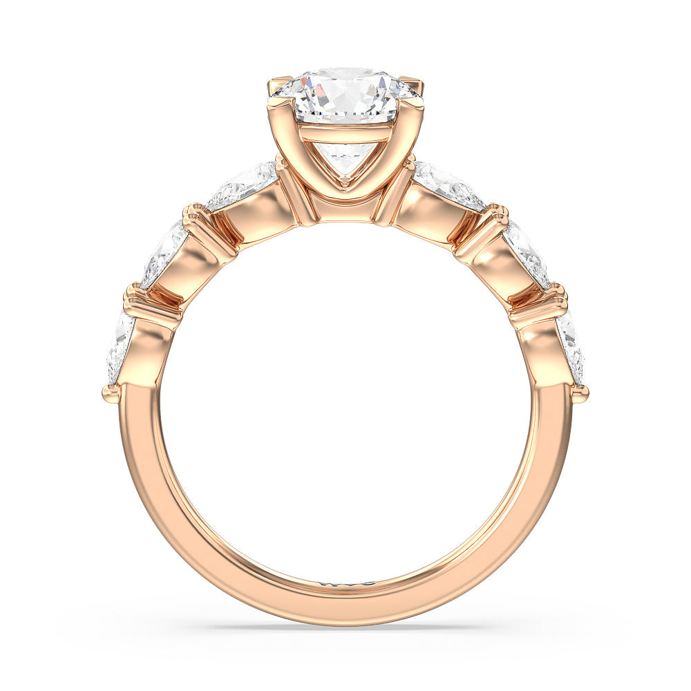 Glamorous Pear Side Stone Engagement Ring with Round Cut Diamond in 14KT Rose Gold view 2
