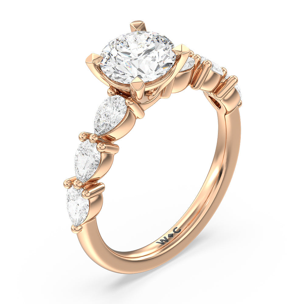 Glamorous Pear Side Stone Engagement Ring with Round Cut Diamond in 14KT Rose Gold view 3
