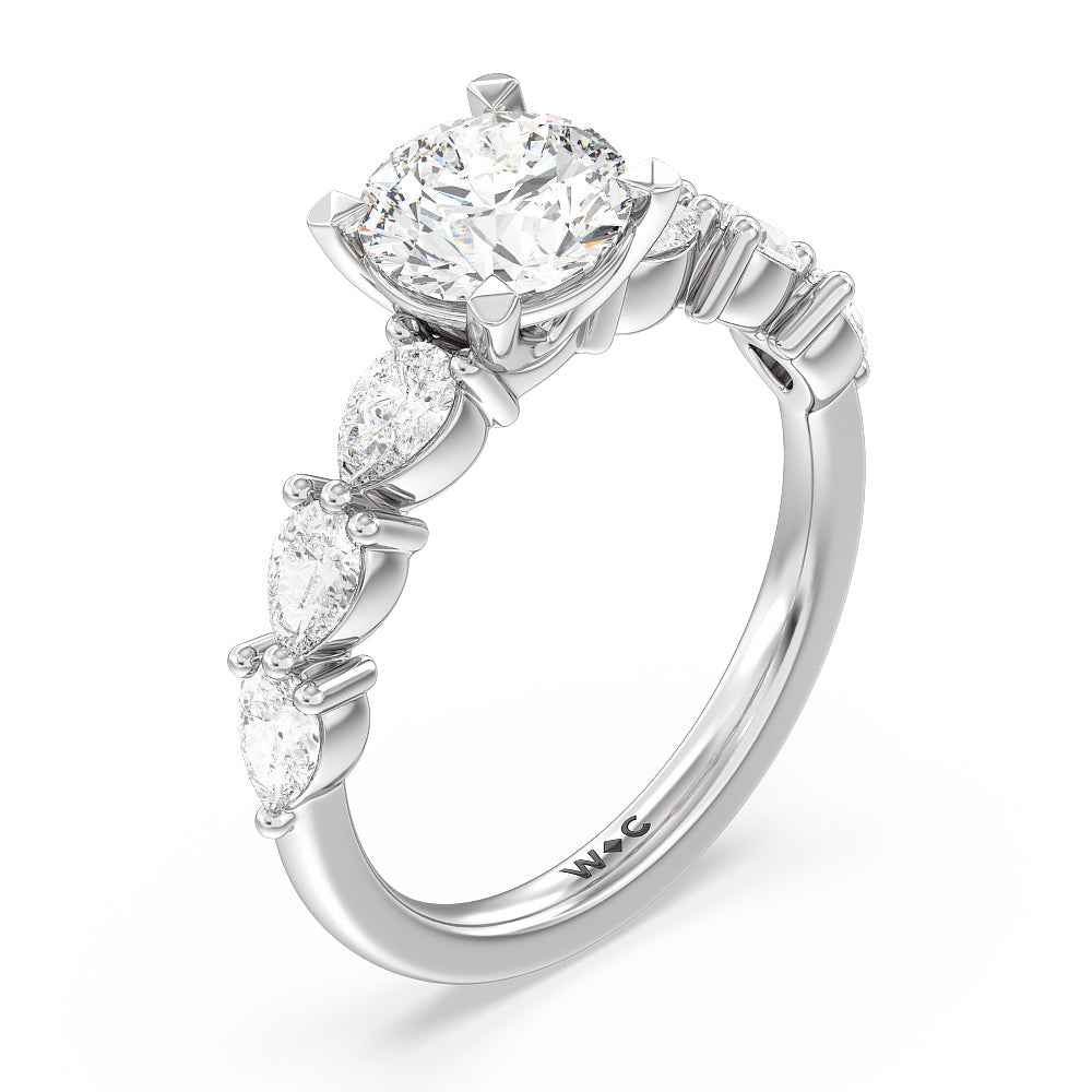 Glamorous Pear Side Stone Engagement Ring with Round Cut Diamond in 14KT Platinum view 3
