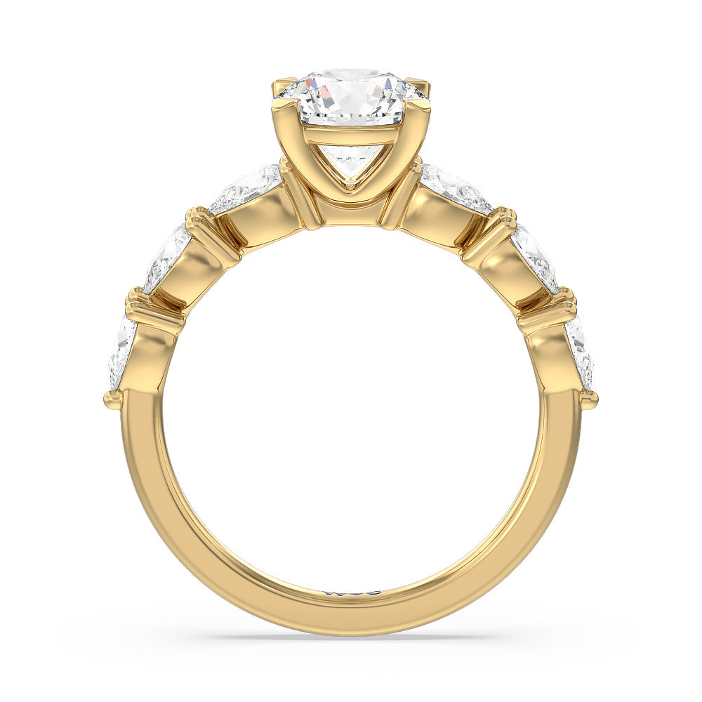 Glamorous Pear Side Stone Engagement Ring with Round Cut Diamond in 14KT Yellow Gold view 2
