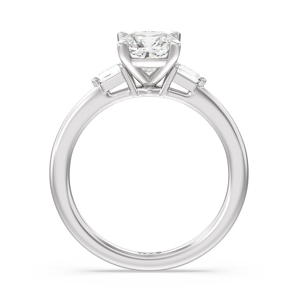 Baguette Side Stone Engagement Ring with Cushion Cut Diamond in 14KT Platinum view 2
