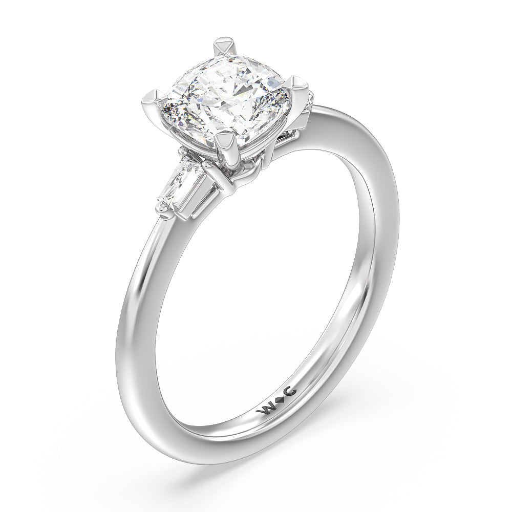 Baguette Side Stone Engagement Ring with Cushion Cut Diamond in 14KT Platinum view 3

