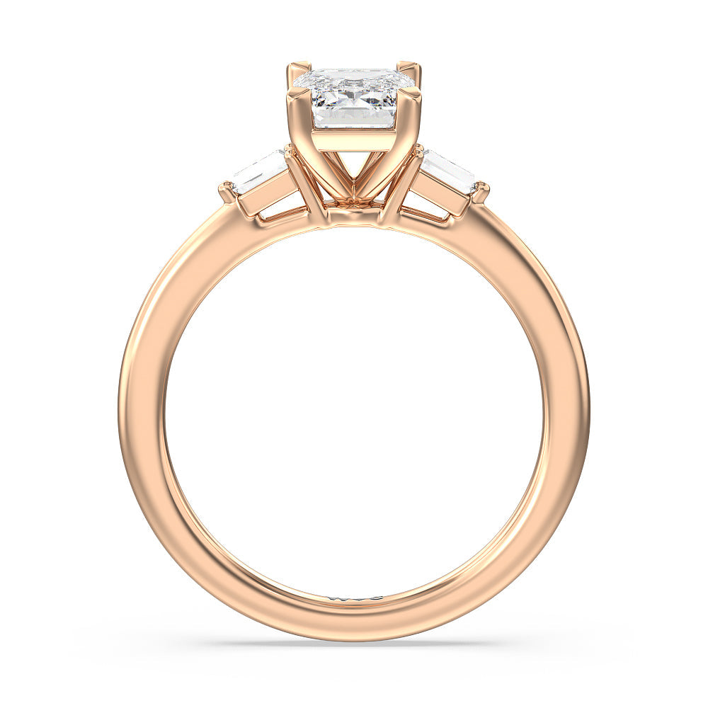 Baguette Side Stone Engagement Ring with Emerald Cut Diamond in 14KT Rose Gold view 2
