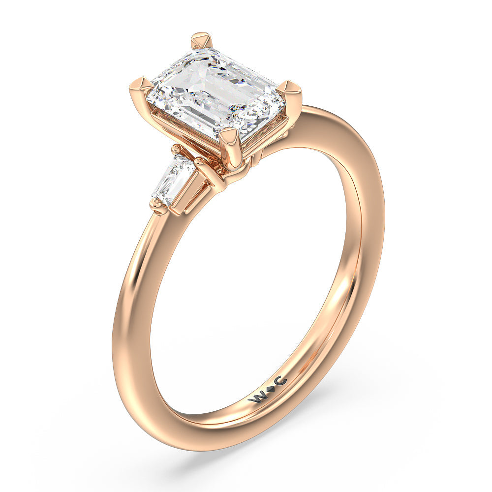 Baguette Side Stone Engagement Ring with Emerald Cut Diamond in 14KT Rose Gold view 3
