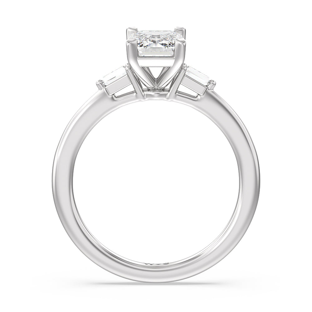 Baguette Side Stone Engagement Ring with Emerald Cut Diamond in 14KT Platinum view 2
