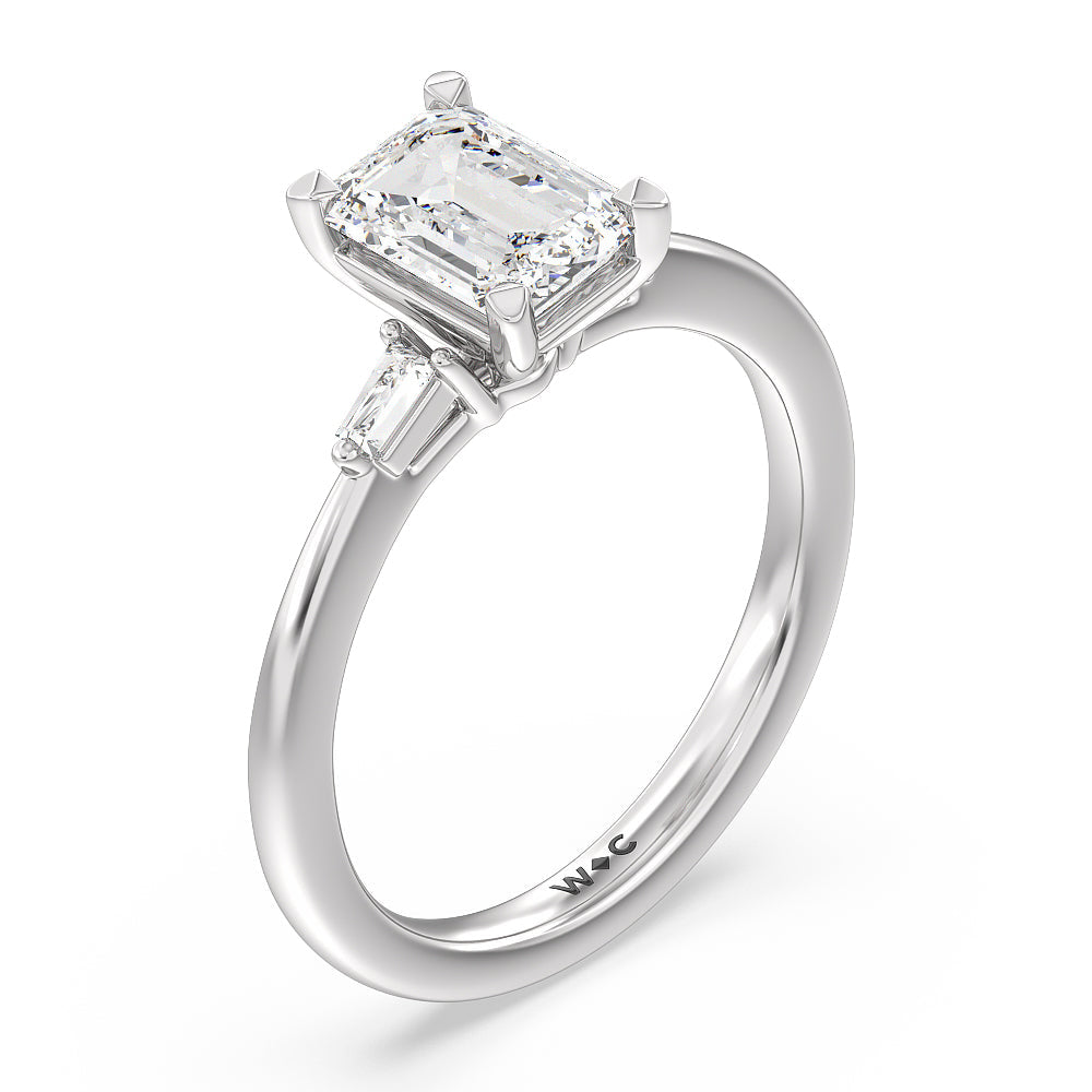 Baguette Side Stone Engagement Ring with Emerald Cut Diamond in 14KT Platinum view 3
