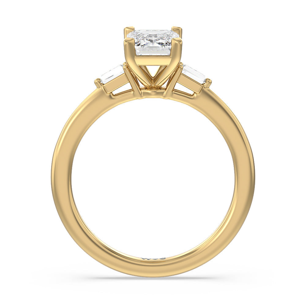 Baguette Side Stone Engagement Ring with Emerald Cut Diamond in 14KT Yellow Gold view 2

