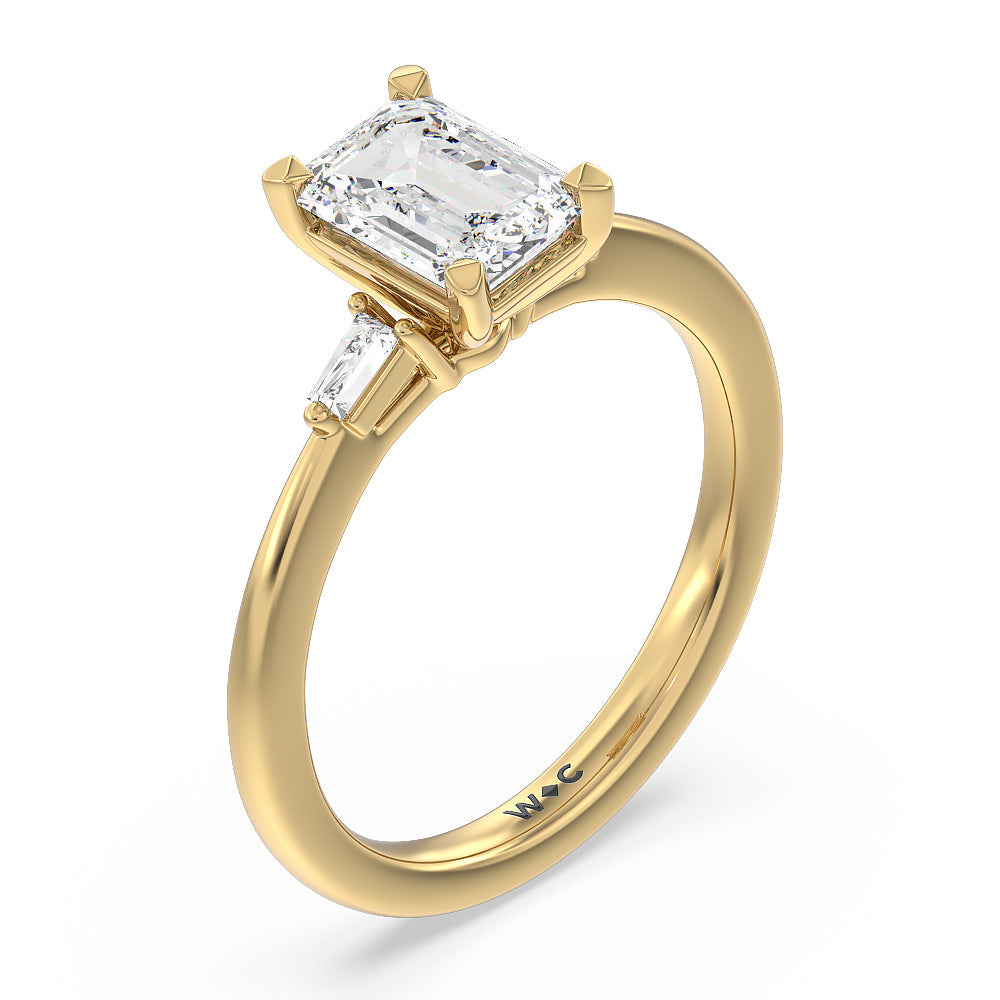 Baguette Side Stone Engagement Ring with Emerald Cut Diamond in 14KT Yellow Gold view 3
