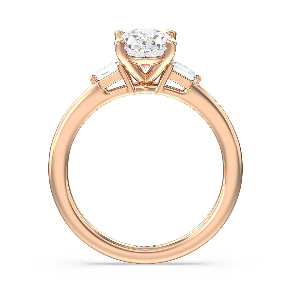 Baguette Side Stone Engagement Ring with Oval Cut Diamond in 14KT Rose Gold view 2
